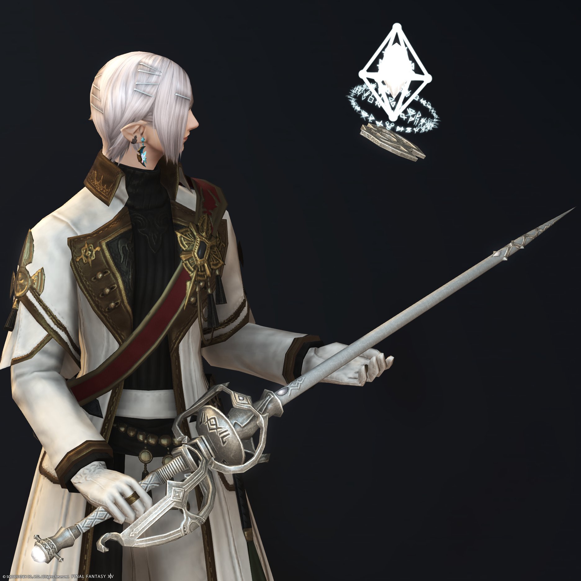 アスフォデロース・フルーレ（Asphodelos Foil）— FF14 パンデモニウム辺獄編で入手できる IL605 Lv90 赤魔道士用細剣の見た目・外観画像 / Appearance of the FF14 IL605 Red Mage rapier “Asphodelos Foil” obtained from Pandæmonium: Asphodelos.